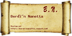 Berán Nanetta névjegykártya